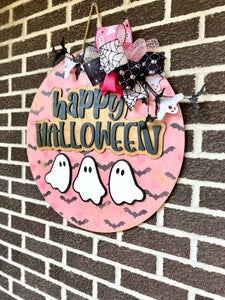 Happy Halloween | Door Hanger | Porch Leaner | Pink | Ghosts | Hearts & Bats