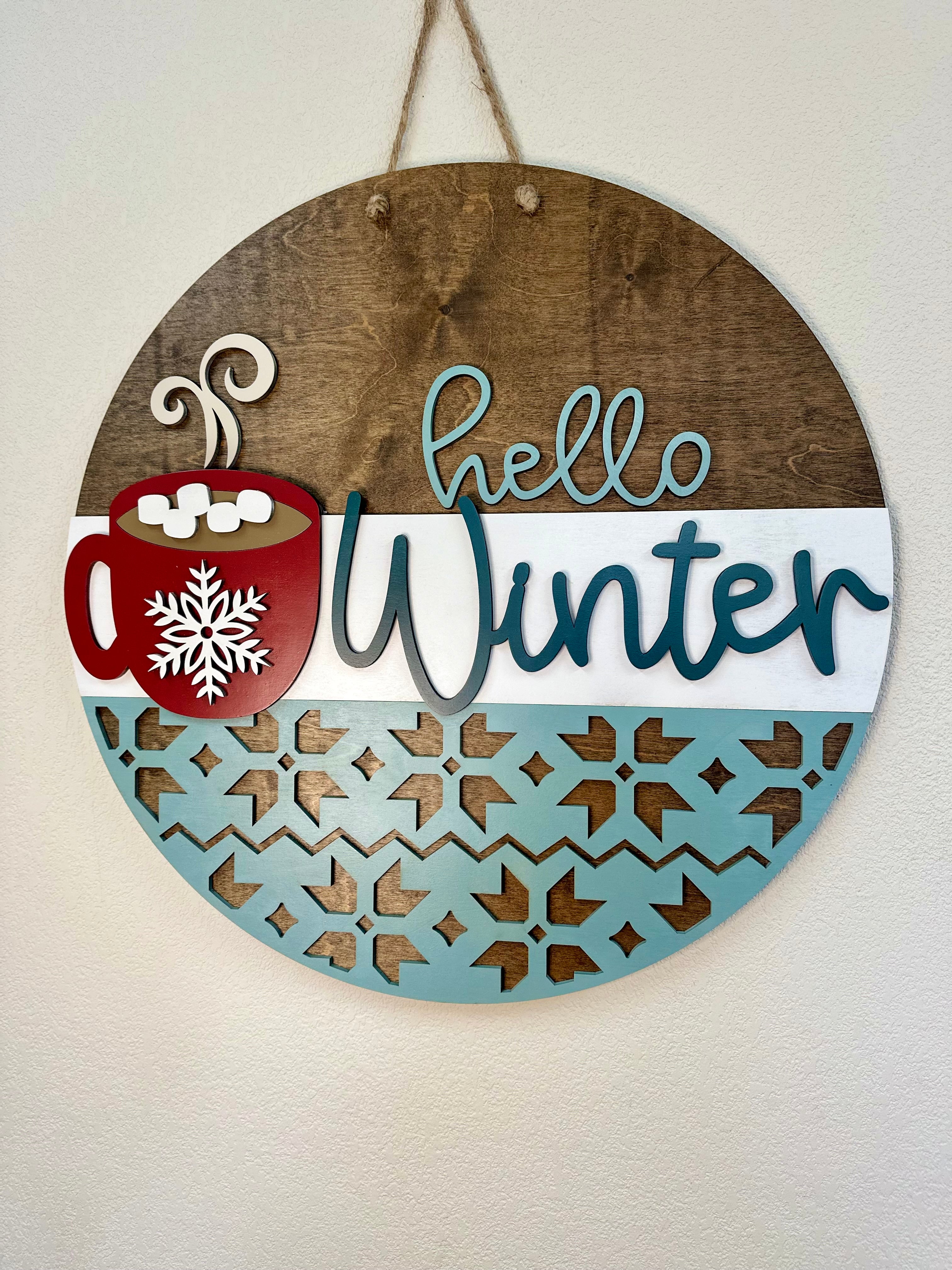 Hello Winter Hot Chocolate & Marshmallow Door Hanger