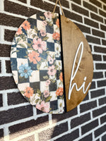 Load image into Gallery viewer, 22" Floral Checkered Print | Hi | Spring | Summer | Door Hanger
