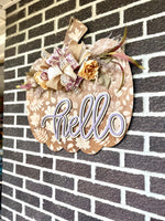 Load image into Gallery viewer, 22&quot; Pumpkin Door Hanger | Hello | Leaf Pattern
