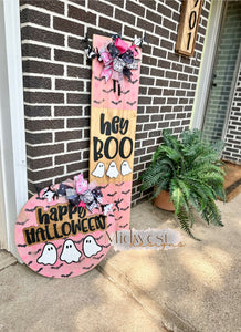 Happy Halloween | Door Hanger | Porch Leaner | Pink | Ghosts | Hearts & Bats