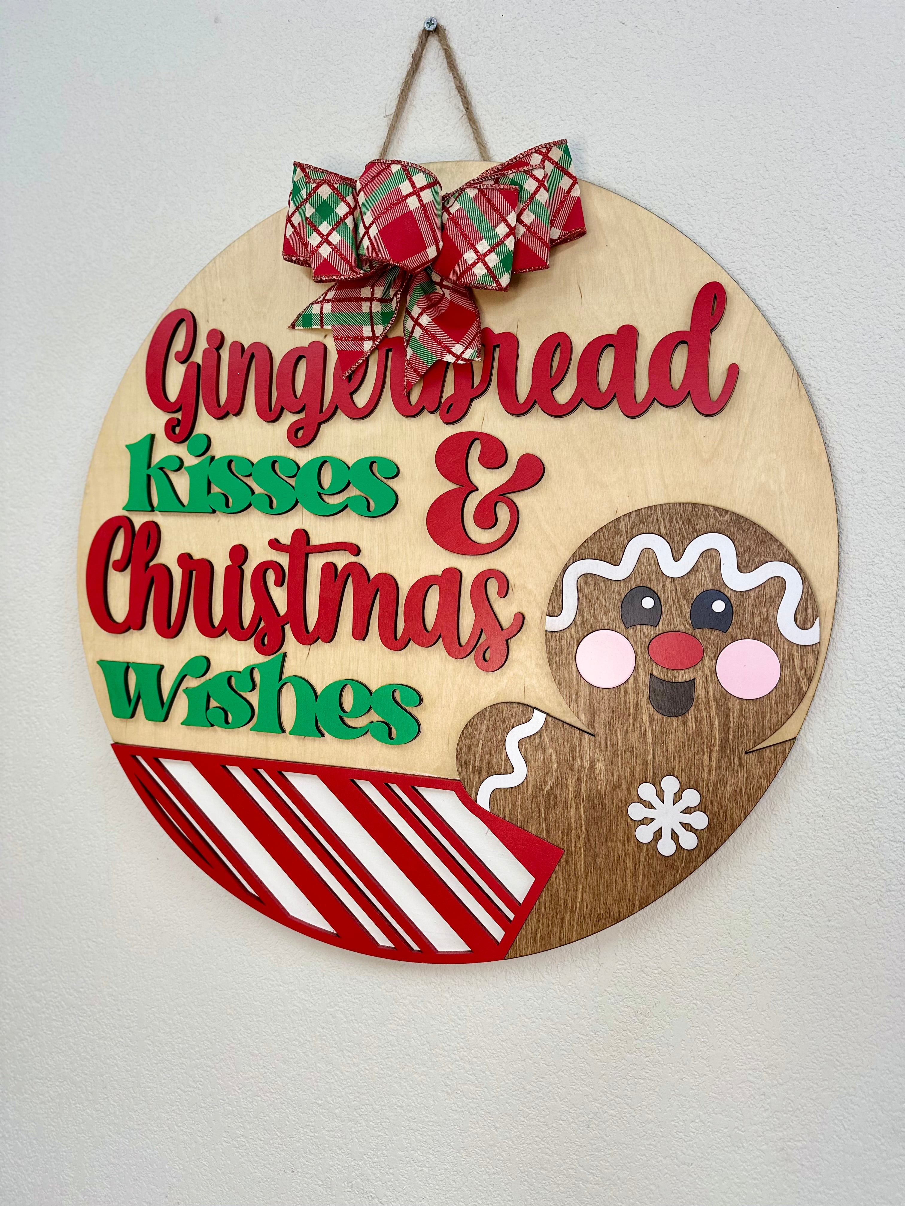 22" Gingerbread Kisses & Christmas Wishes | Door Hanger