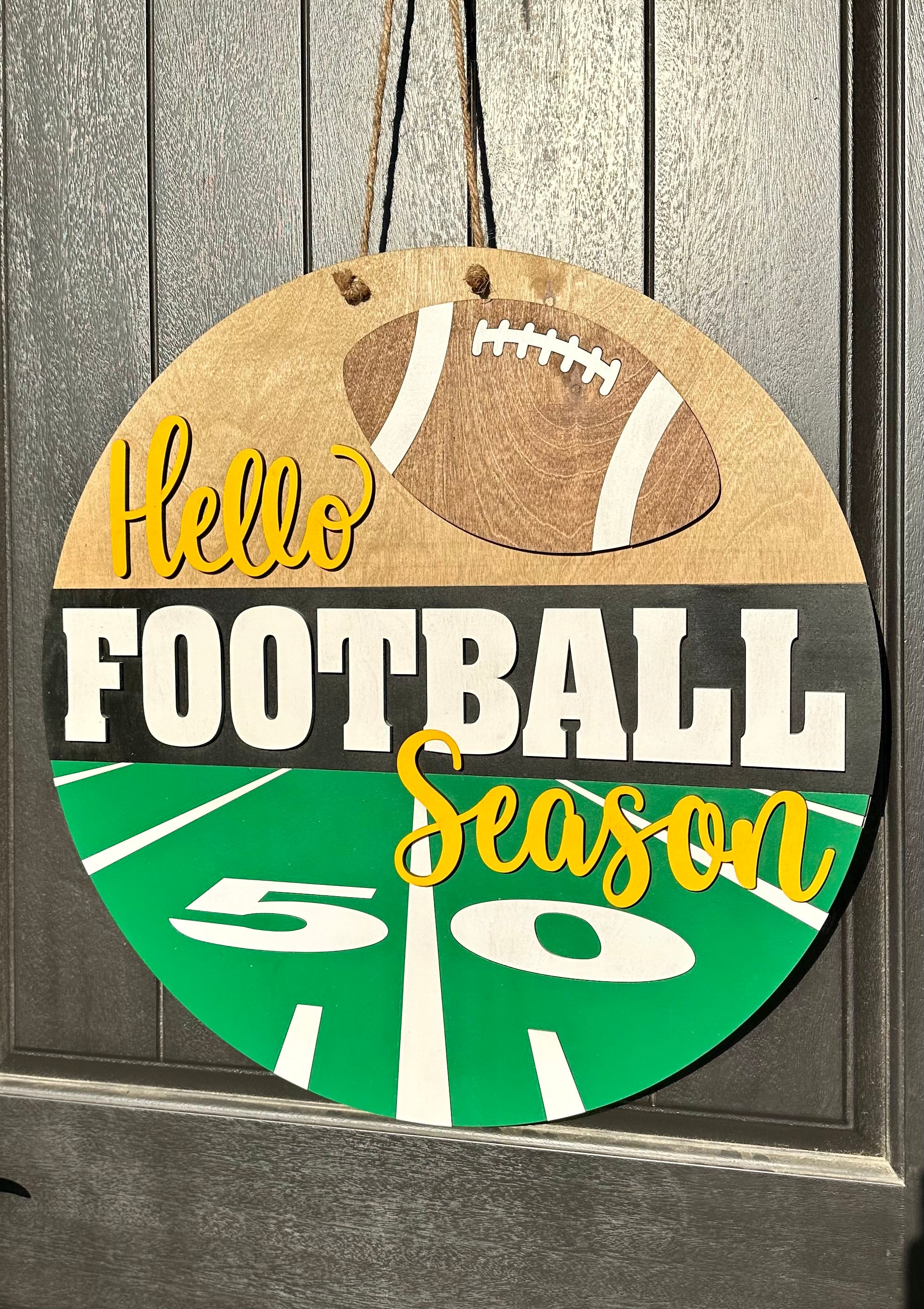 Hello Football Season Door Hanger | Field Bottom