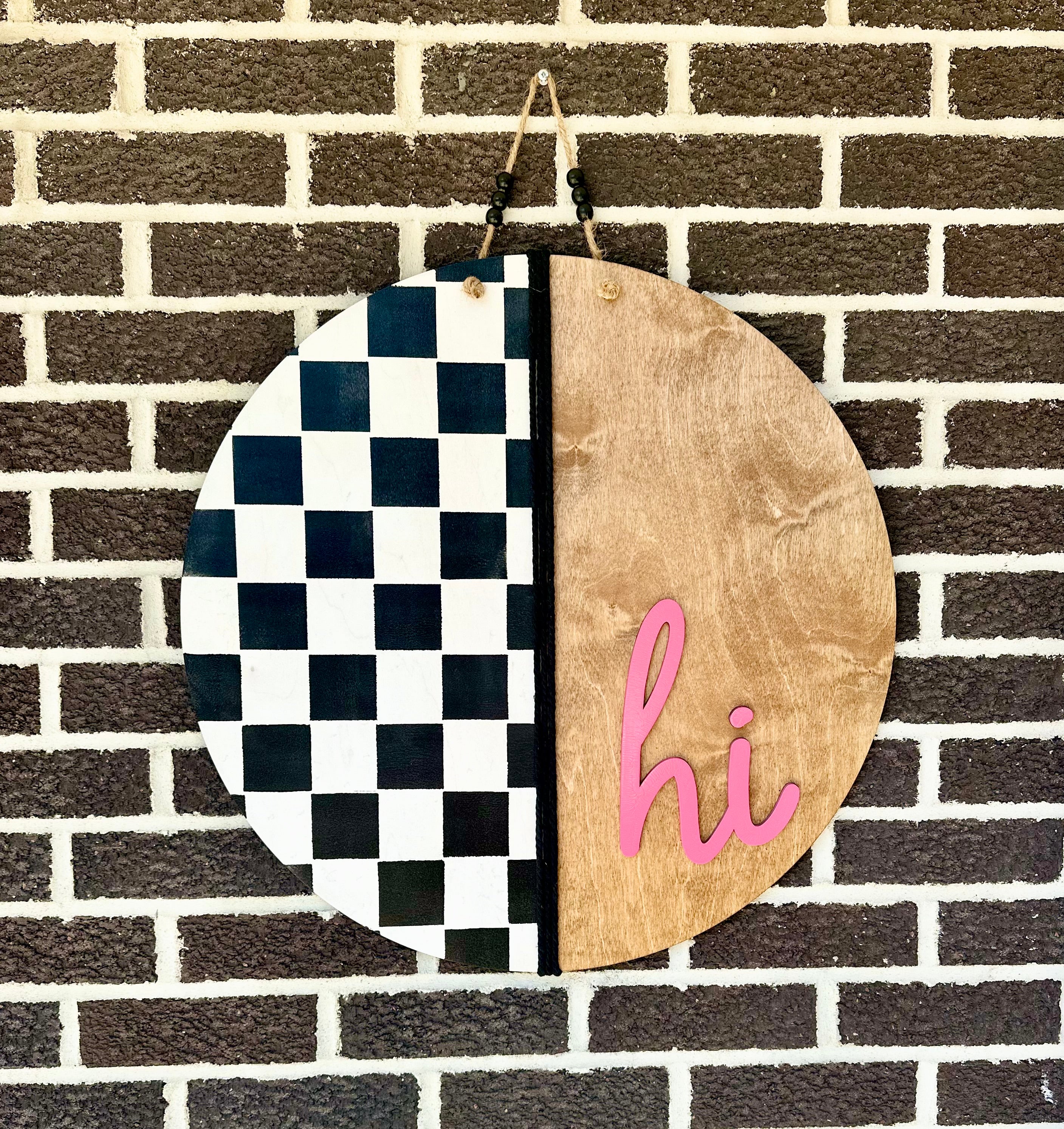 Hi | Checkered | Door Hanger