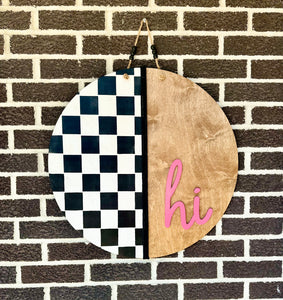 Hi | Checkered | Door Hanger
