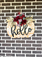 Load image into Gallery viewer, 22&quot; Pumpkin Door Hanger | Hello | Floral Pattern
