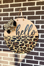 Load image into Gallery viewer, 22" Hello | Leopard | Cheetah | Fur | Door Hanger
