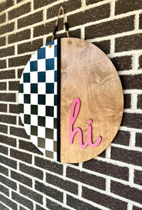 Hi | Checkered | Door Hanger
