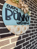 Load image into Gallery viewer, 22" Every Bunny Welcome | Blue | Bunnies | Eggs | Bunny Ears | Spring | Easter | Door Hanger
