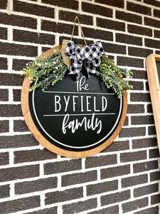 22" The Last Name Family Door Hanger | Black | White Frame