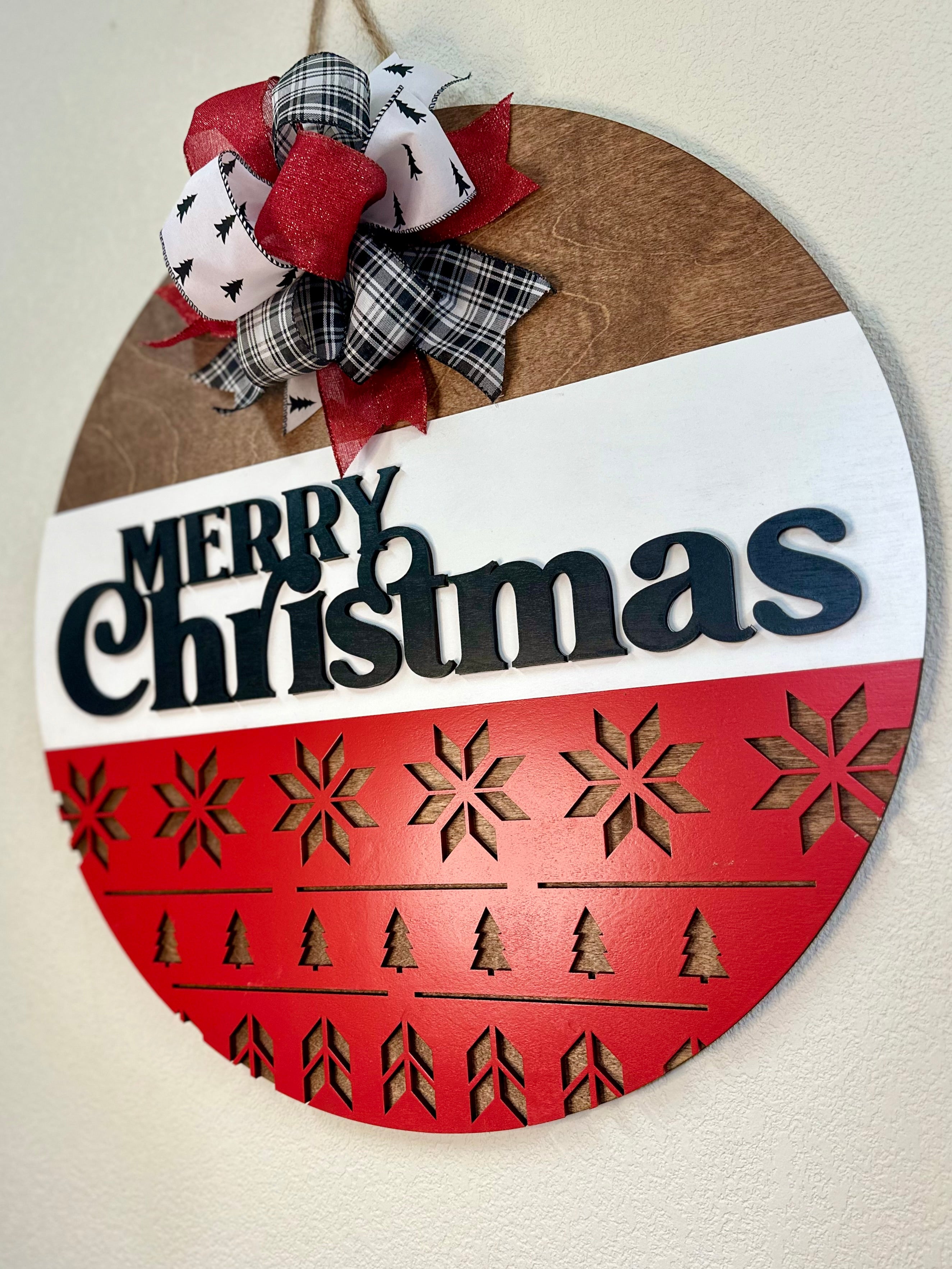 Merry Christmas Door Hanger | Red Sweater Bottom | Bow