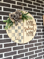 Load image into Gallery viewer, 22” Home Sweet Home Door Hanger | Checkered | Rustic | White
