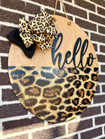 Load image into Gallery viewer, 22" Hello | Leopard | Cheetah | Fur | Door Hanger
