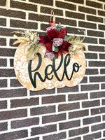 Load image into Gallery viewer, 22&quot; Pumpkin Door Hanger | Hello | Floral Pattern
