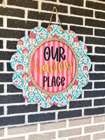 Load image into Gallery viewer, Our Happy Place | Scalloped Door Hanger
