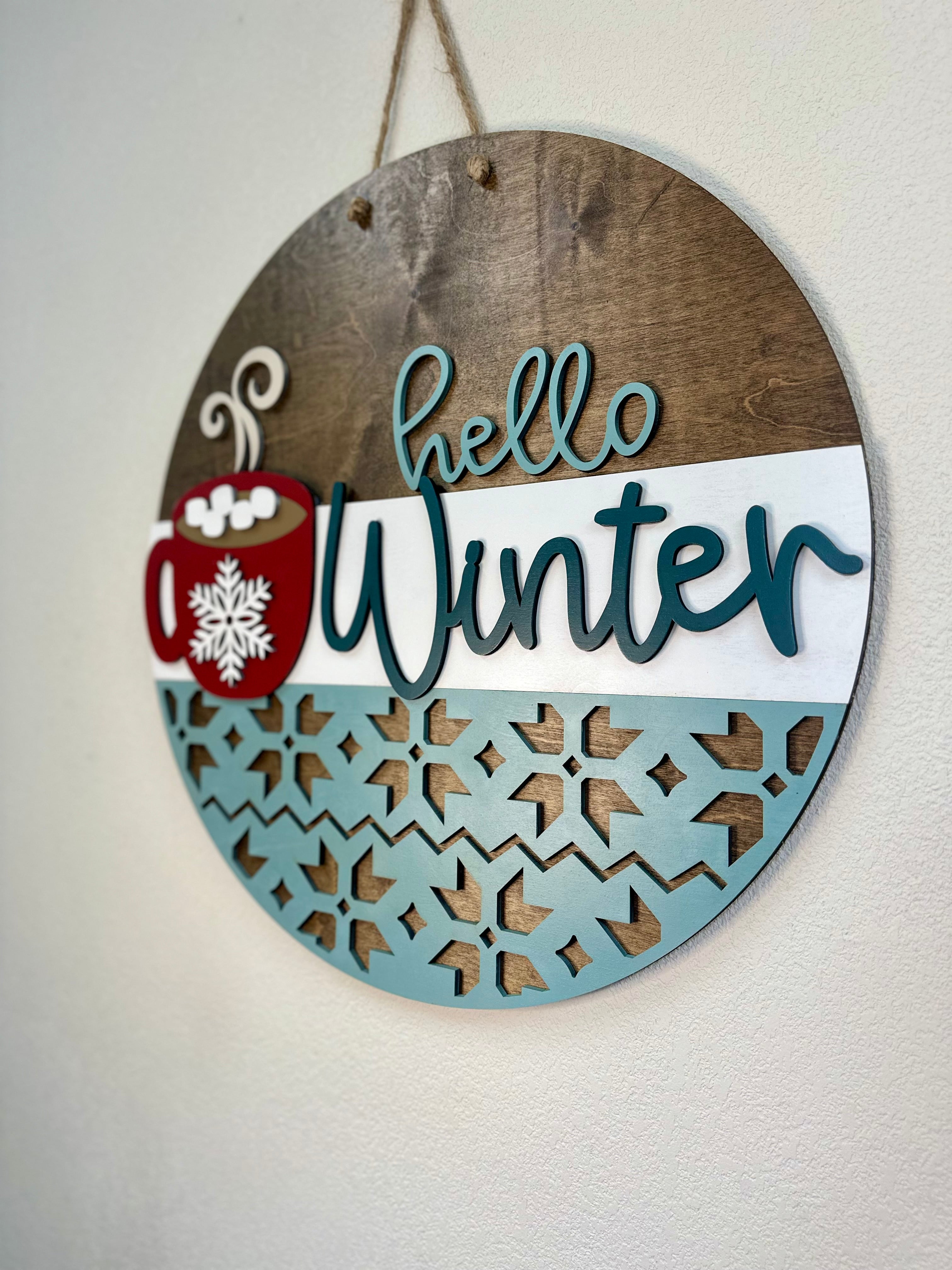 Hello Winter Hot Chocolate & Marshmallow Door Hanger