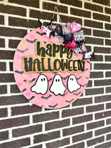 Happy Halloween | Door Hanger | Porch Leaner | Pink | Ghosts | Hearts & Bats