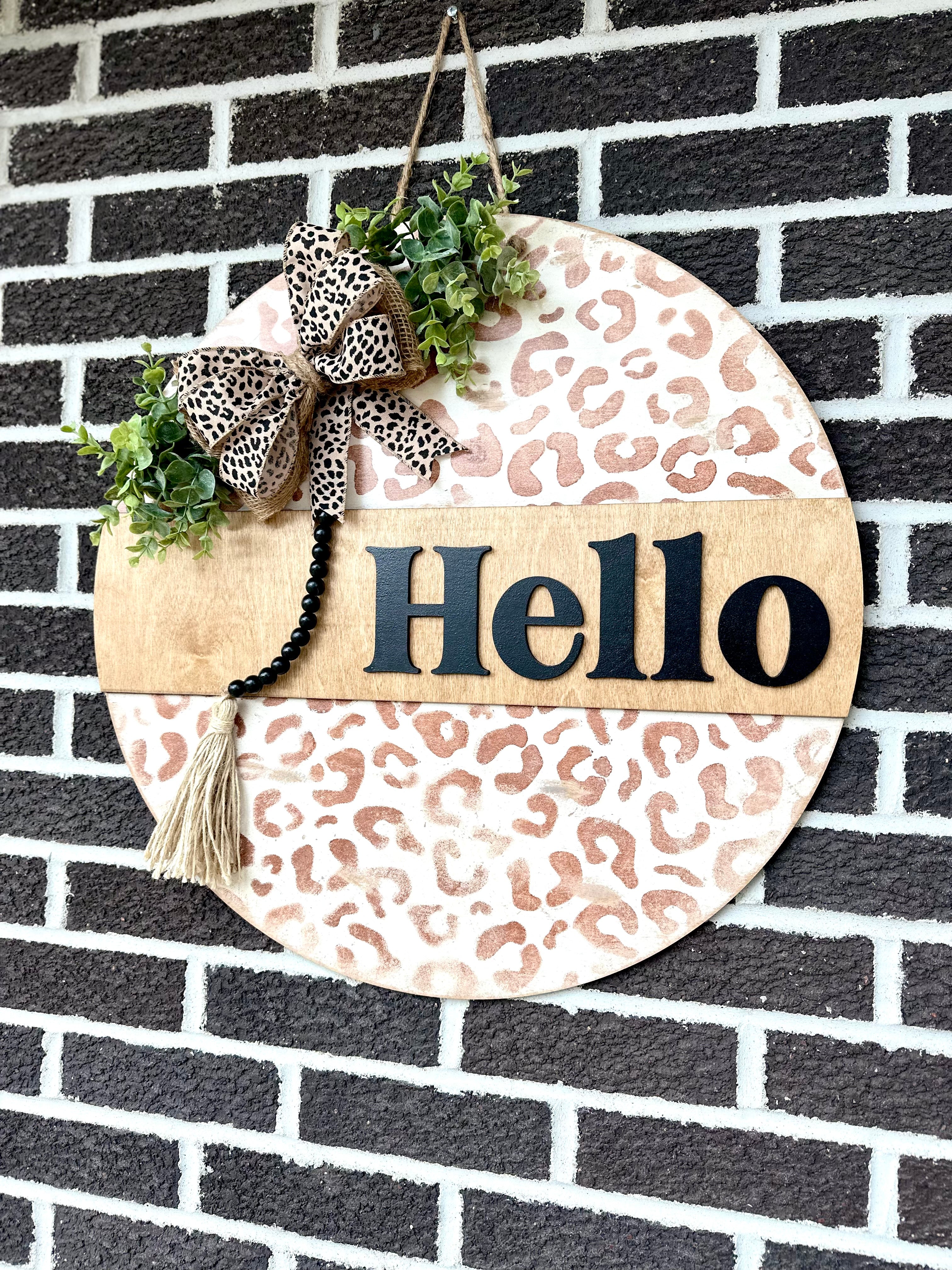 22” Leopard Print Hello Door Hanger | Beads