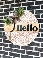 Load image into Gallery viewer, 22” Leopard Print Hello Door Hanger | Beads
