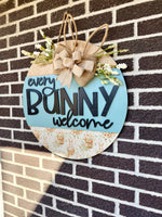 Load image into Gallery viewer, 22" Every Bunny Welcome | Blue | Bunnies | Eggs | Bunny Ears | Spring | Easter | Door Hanger
