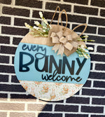 Load image into Gallery viewer, 22" Every Bunny Welcome | Blue | Bunnies | Eggs | Bunny Ears | Spring | Easter | Door Hanger
