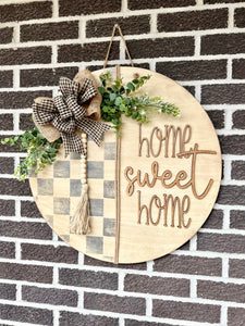 22” Home Sweet Home Door Hanger | Checkered | Rustic | White