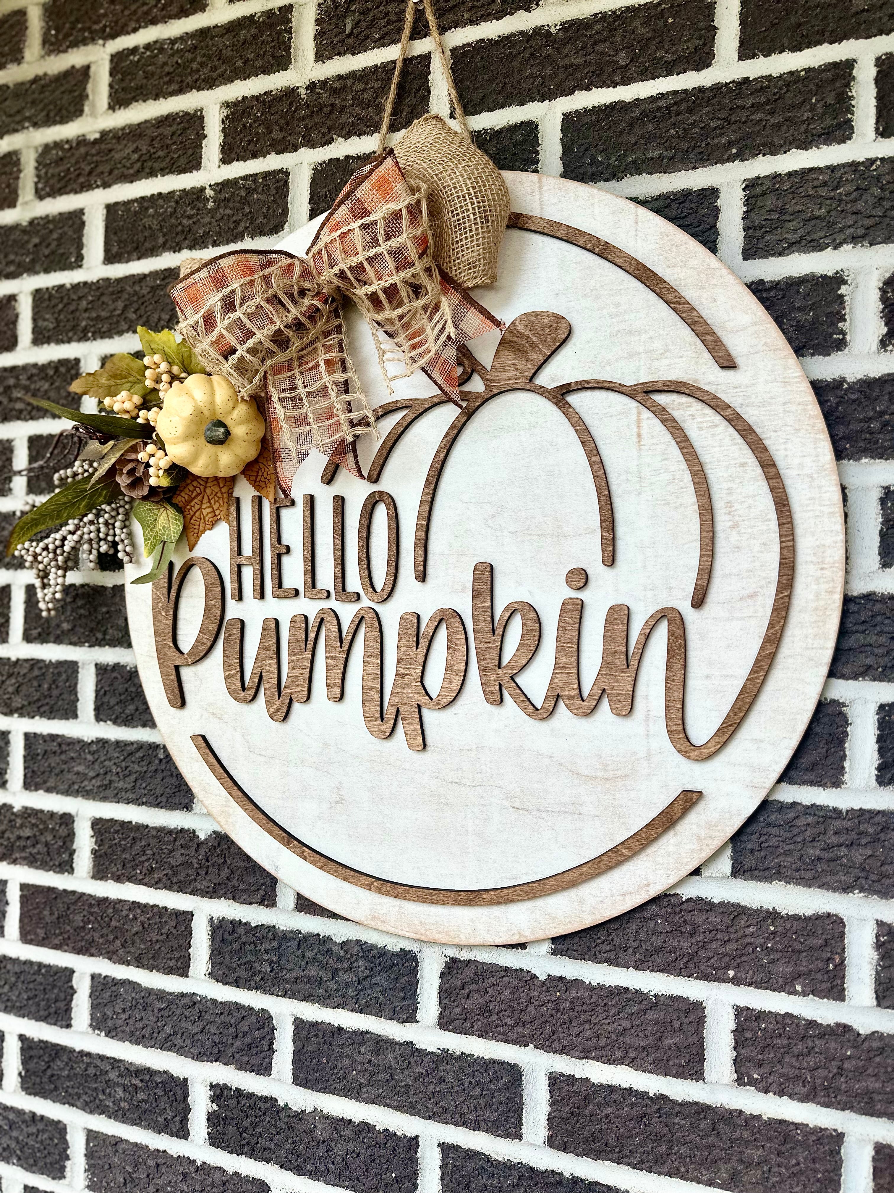 22" Hello Pumpkin Door Hanger | Distressed | Rustic