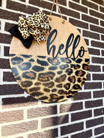 Load image into Gallery viewer, 22" Hello | Leopard | Cheetah | Fur | Door Hanger
