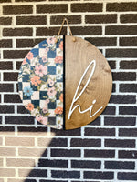Load image into Gallery viewer, 22" Floral Checkered Print | Hi | Spring | Summer | Door Hanger
