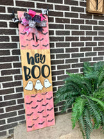 Load image into Gallery viewer, Happy Halloween | Door Hanger | Porch Leaner | Pink | Ghosts | Hearts &amp; Bats
