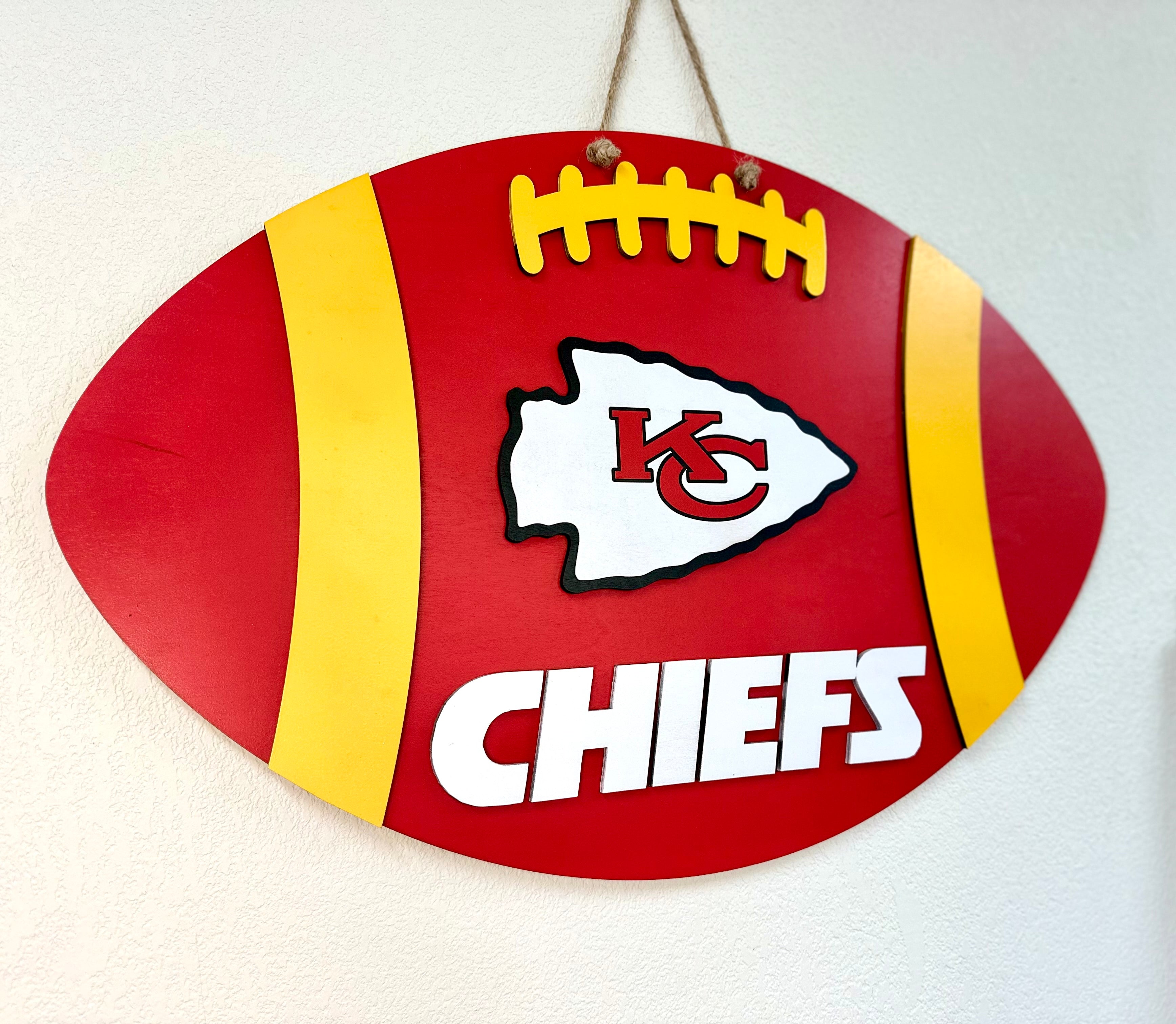 KC Chiefs Football Shaped Door Hanger