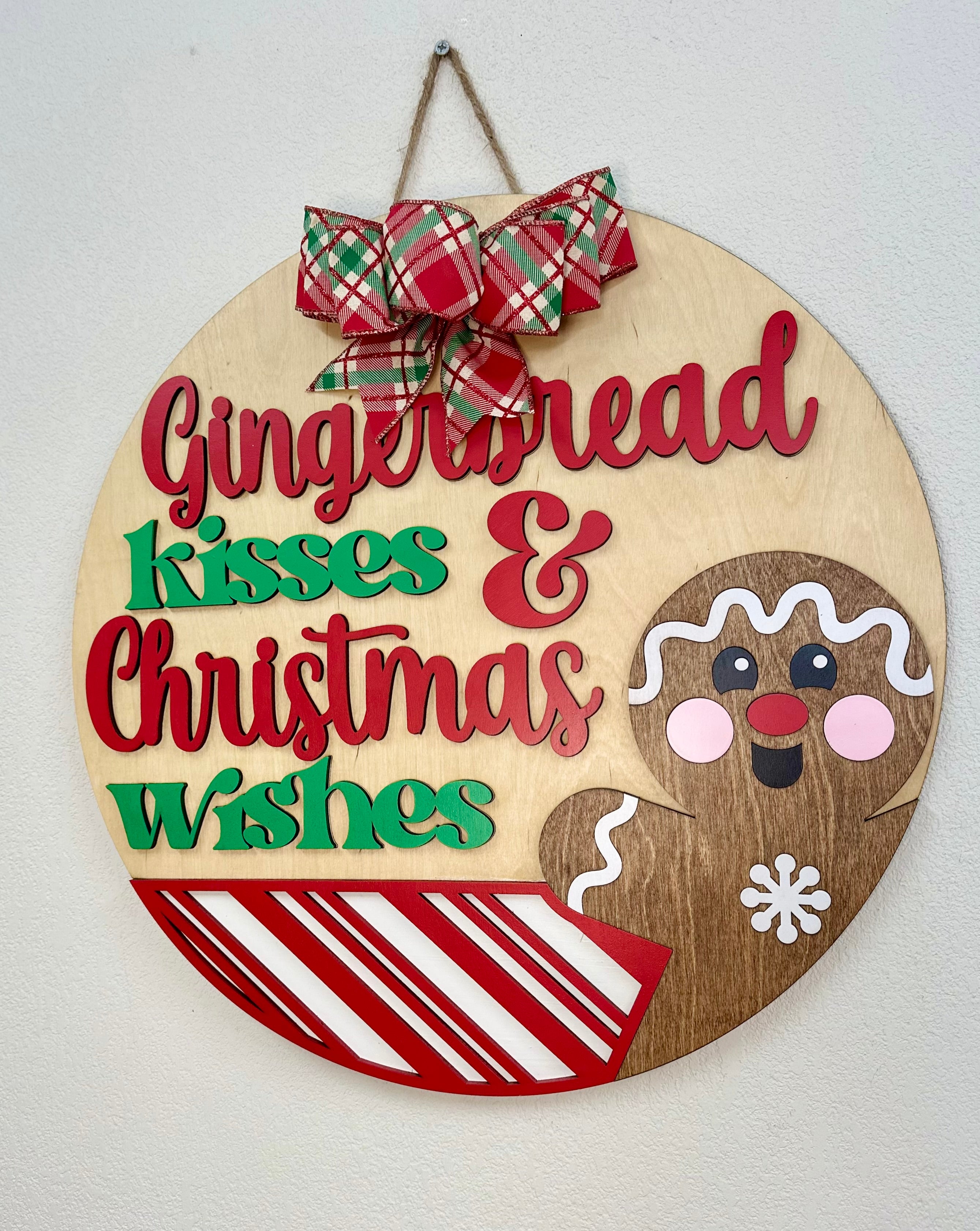 22" Gingerbread Kisses & Christmas Wishes | Door Hanger