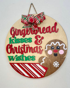 22" Gingerbread Kisses & Christmas Wishes | Door Hanger