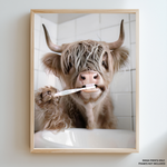 Load image into Gallery viewer, Highland Cow Brushing Teeth | Canvas Print
