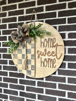 Load image into Gallery viewer, 22” Home Sweet Home Door Hanger | Checkered | Rustic | White
