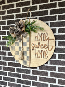 22” Home Sweet Home Door Hanger | Checkered | Rustic | White
