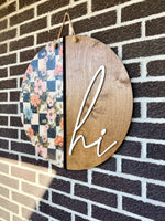 Load image into Gallery viewer, 22" Floral Checkered Print | Hi | Spring | Summer | Door Hanger
