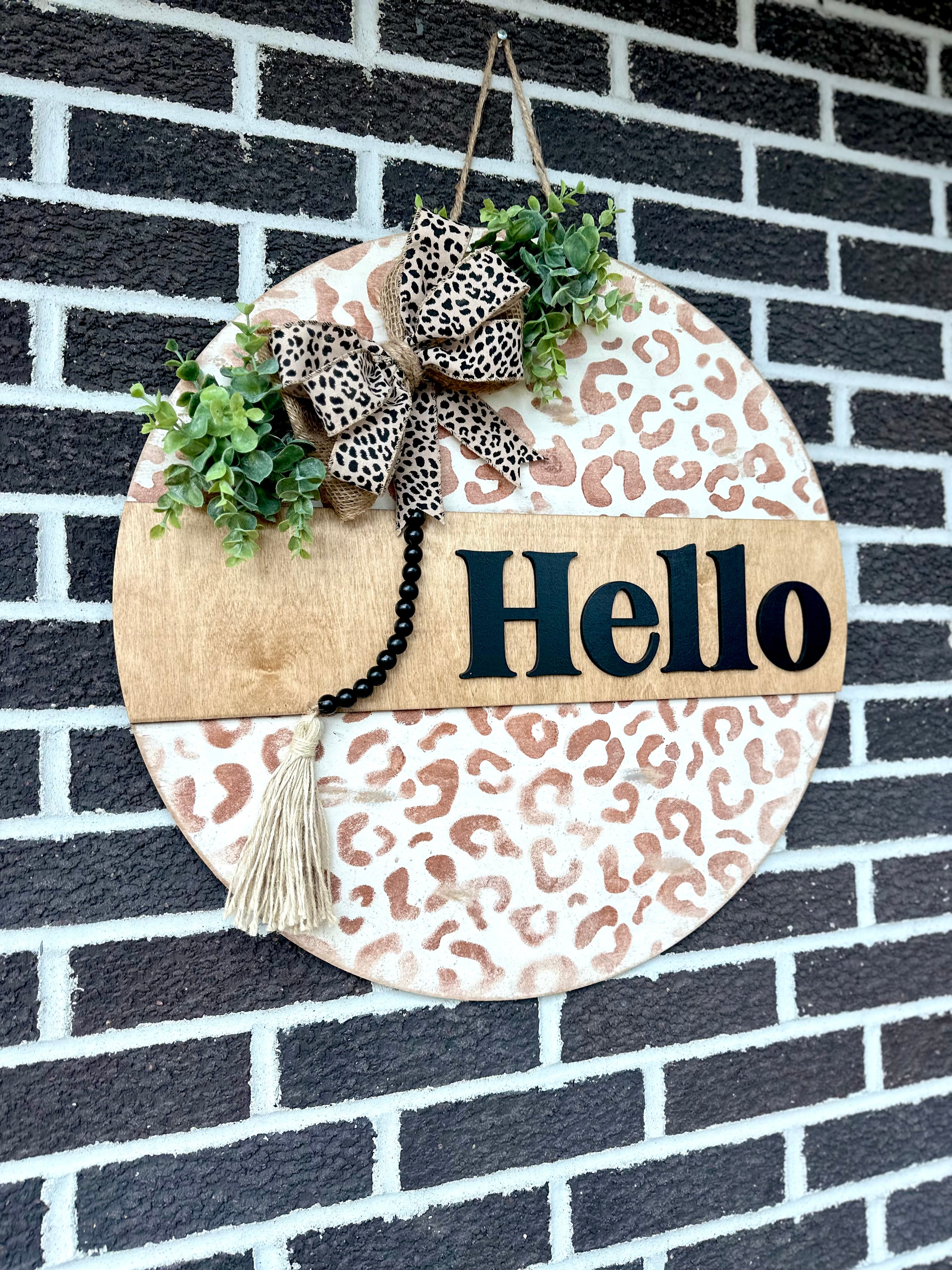 22” Leopard Print Hello Door Hanger | Beads