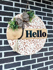 22” Leopard Print Hello Door Hanger | Beads