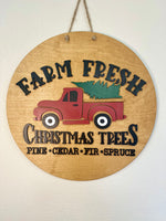 Load image into Gallery viewer, Farm Fresh Christmas Trees Door Hanger | Red Truck
