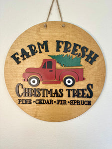 Farm Fresh Christmas Trees Door Hanger | Red Truck