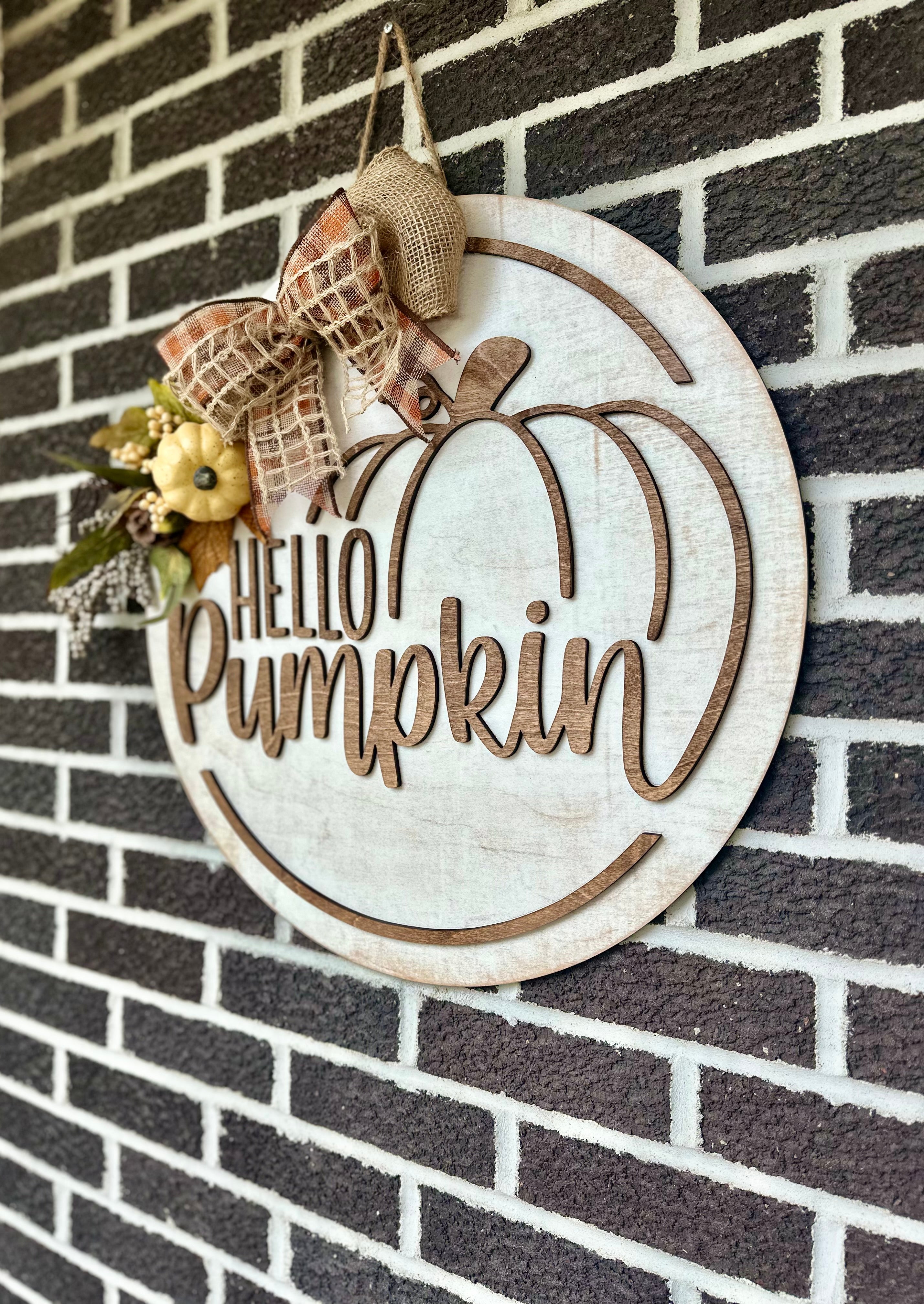 22" Hello Pumpkin Door Hanger | Distressed | Rustic