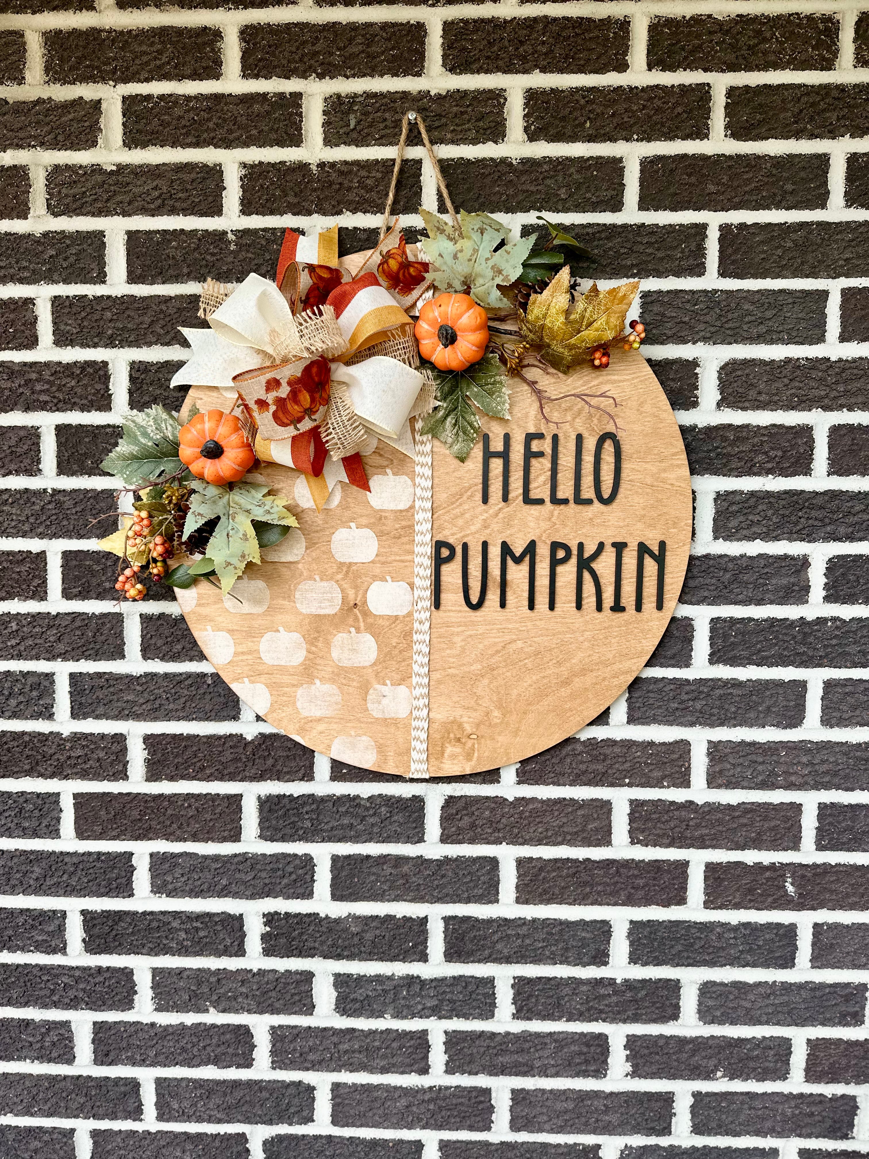 22" Hello Pumpkin Door Hanger | Pumpkin Side