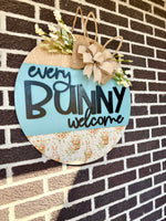 Load image into Gallery viewer, 22" Every Bunny Welcome | Blue | Bunnies | Eggs | Bunny Ears | Spring | Easter | Door Hanger
