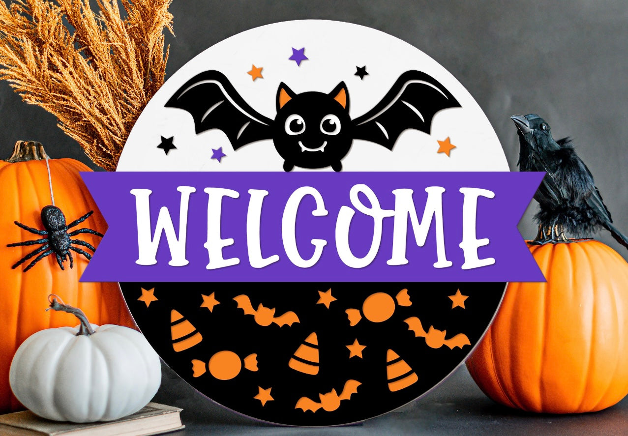 Welcome | Door Hanger | Halloween | Bat