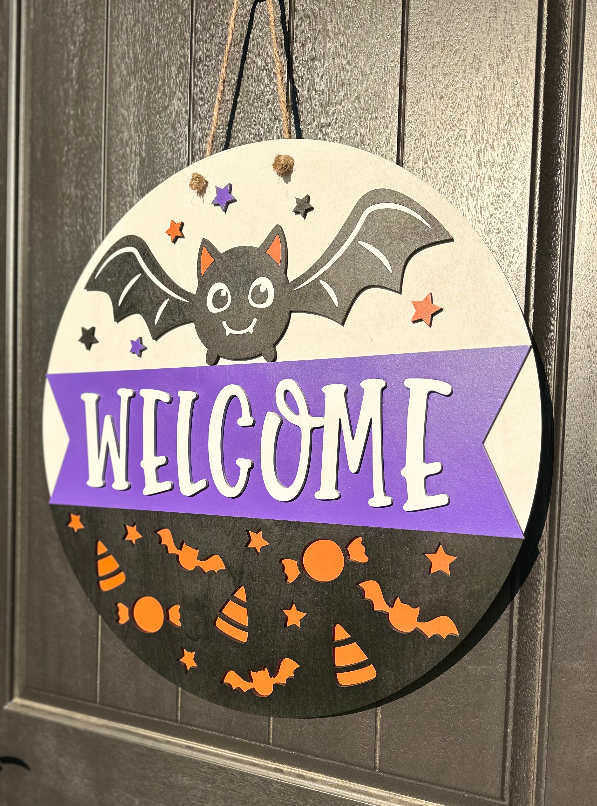 Welcome | Door Hanger | Halloween | Bat