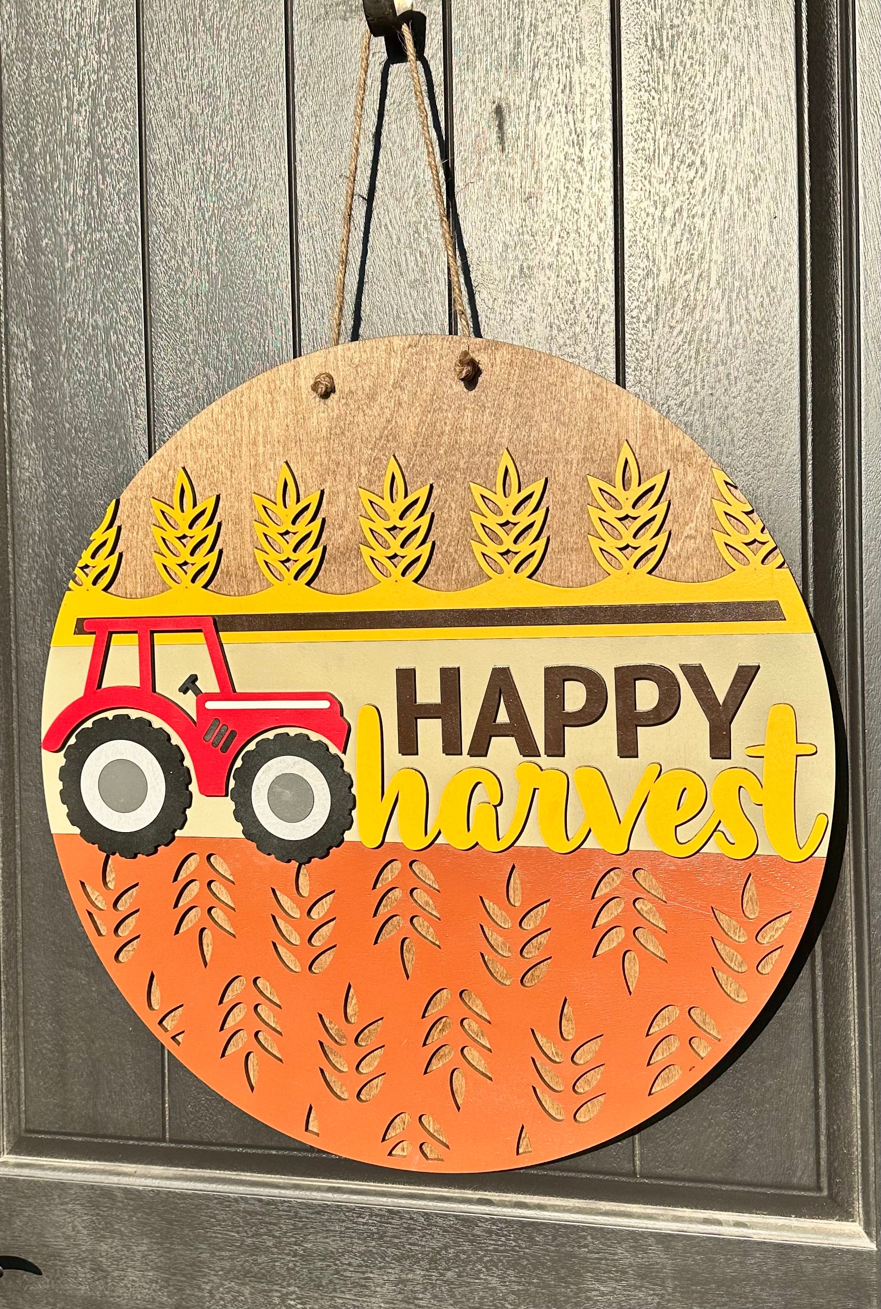 Happy Harvest Red Tractor | Door Hanger