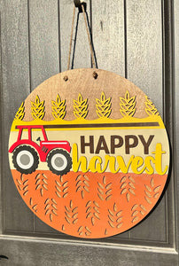 Happy Harvest Red Tractor | Door Hanger