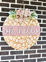 Load image into Gallery viewer, 22” Oh Hello Door Hanger | Floral | Rustic | Vintage | Lace
