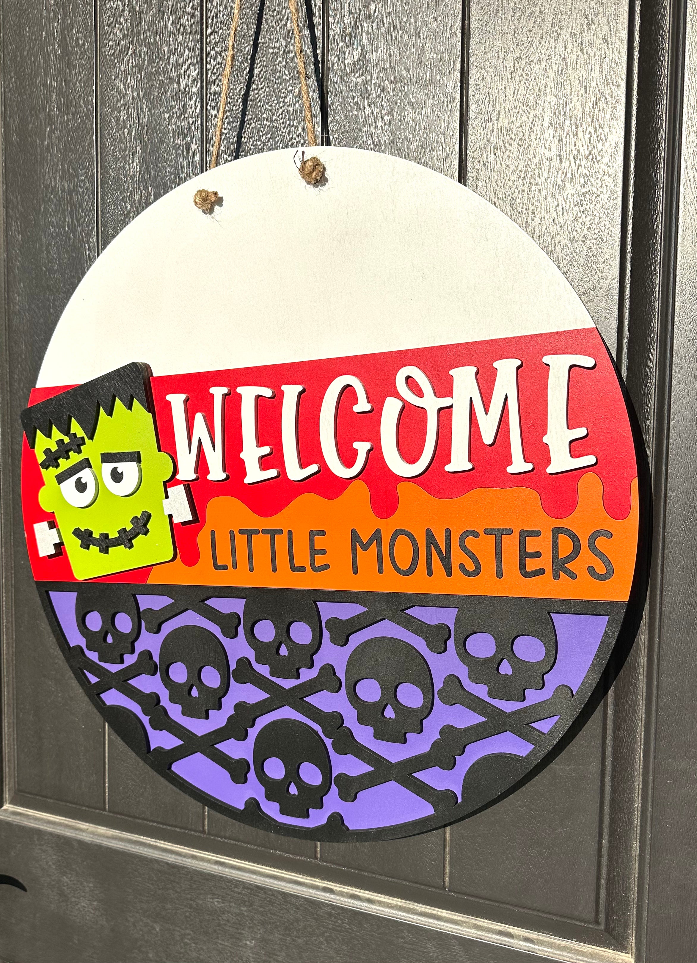 Welcome Little Monsters Door Hanger | Halloween | Frankenstein